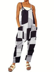 Print Sleeveless Jumpsuit Spaghetti Strap Pocket Front Jumpsuit