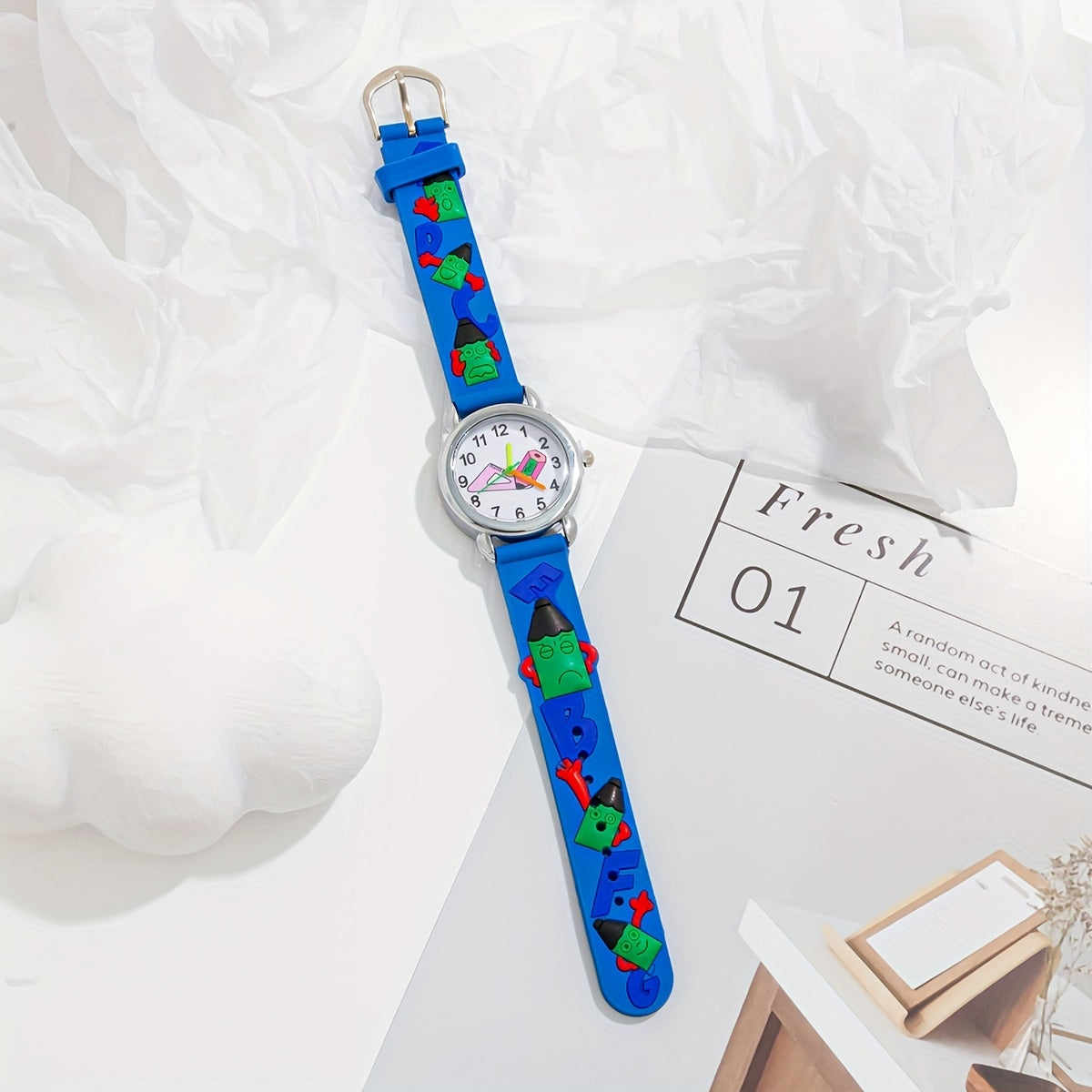 Kids Crayon Print Silicone Quartz Watch for Gift
