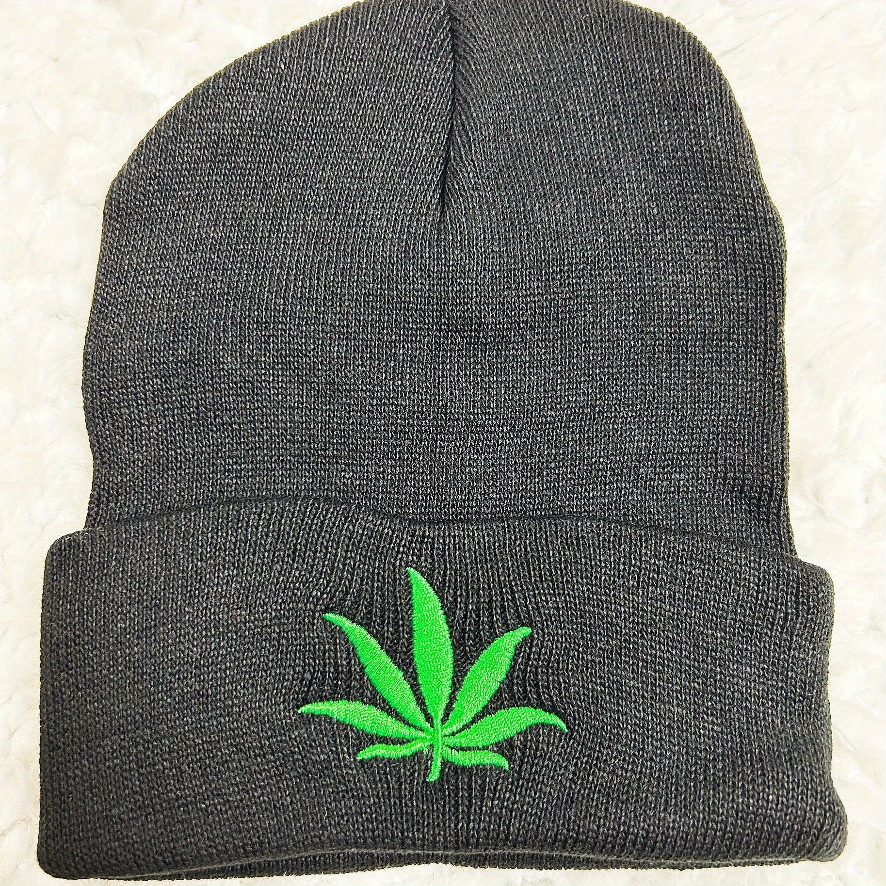 Weed Leaf Embroidery Hip Hop Knitted Hat Caps for Men and Women