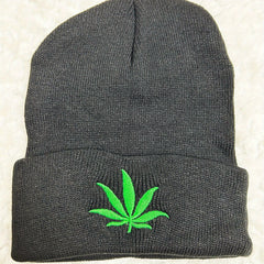 Weed Leaf Embroidery Hip Hop Knitted Hat Caps for Men and Women