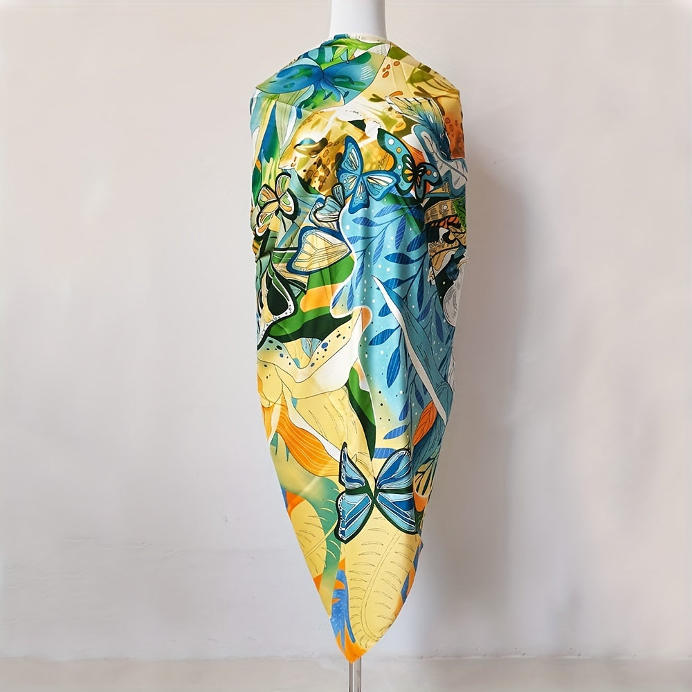 Colorful Print Silky Scarf 129 Satin Shawl Mature Sunscreen