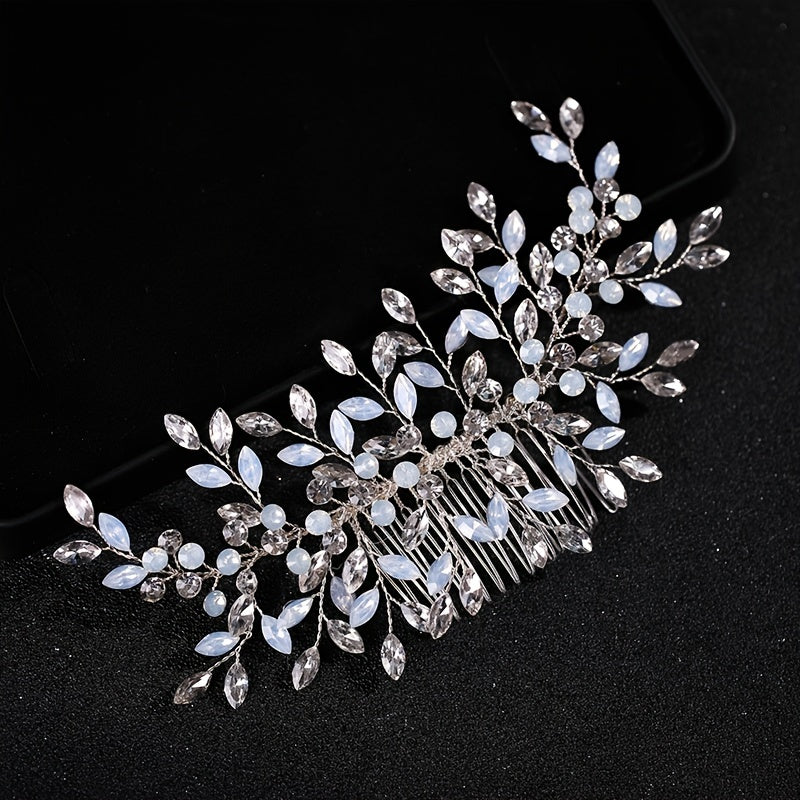 Silvery Faux Pearl Crystal Wedding Hair Comb Bridal Headpiece