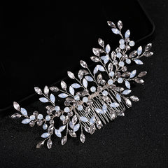 Silvery Faux Pearl Crystal Wedding Hair Comb Bridal Headpiece