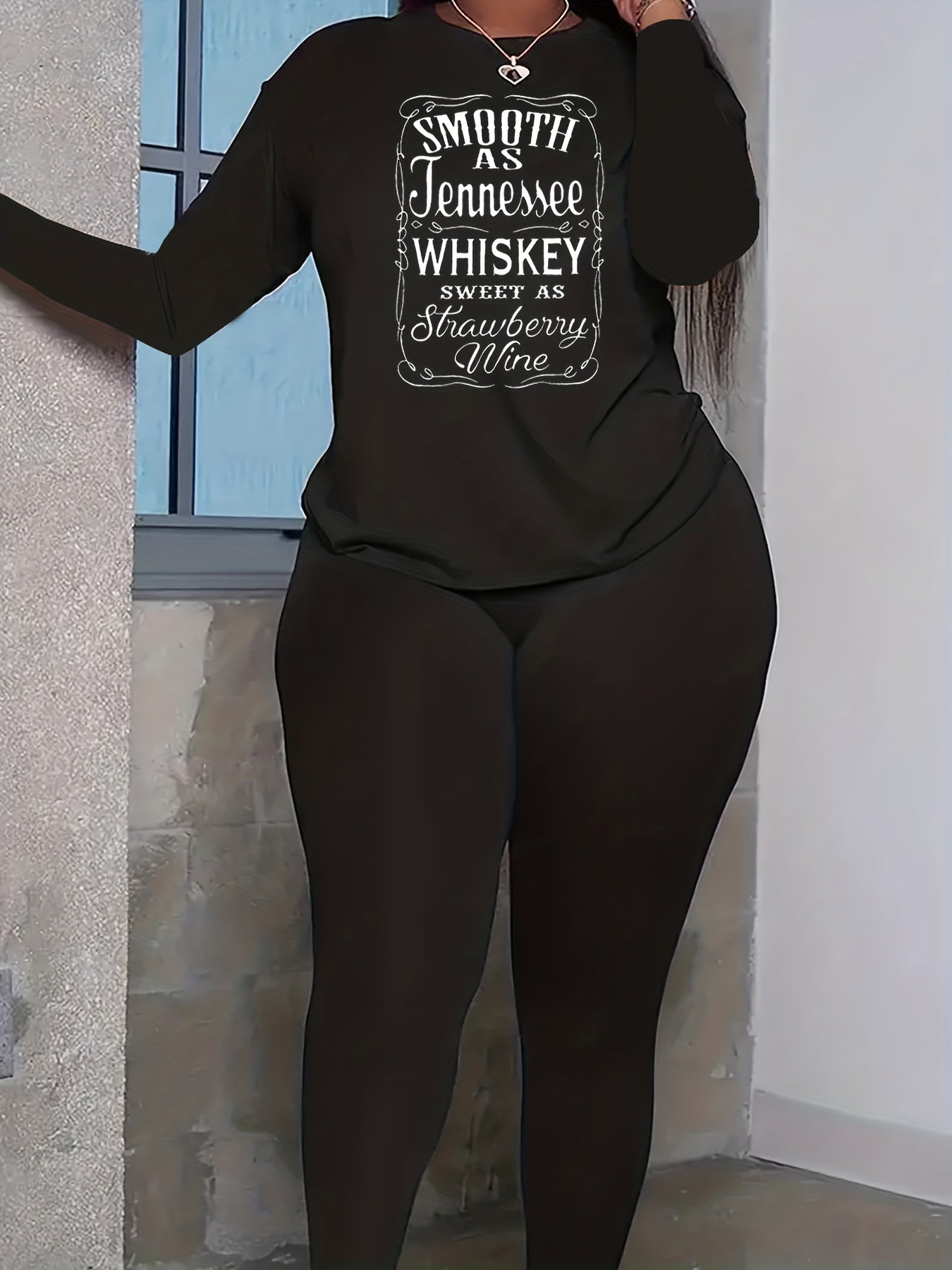 Slogan Print Long Sleeve Top & Leggings Set