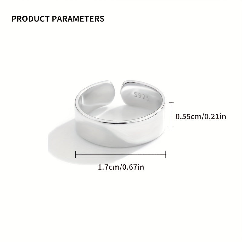S925 Sterling Silver Glossy Cuff Ring & Jewelry Accessories for Women