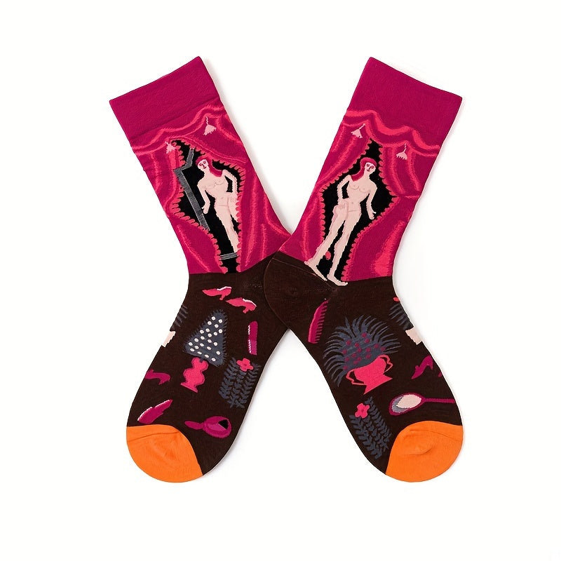 4 Pairs Cartoon Print Women's Mid Tube Stockings