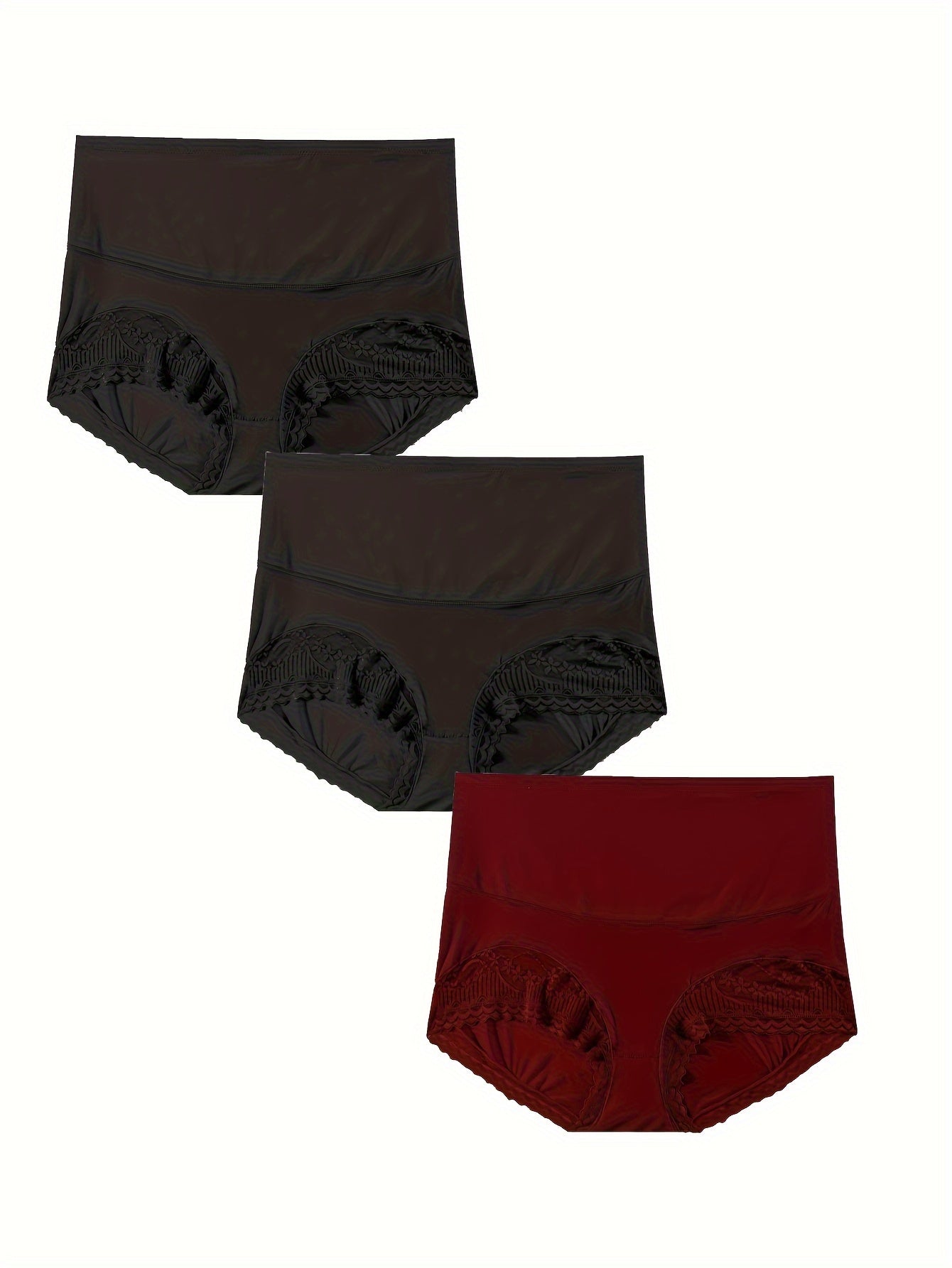 3 Pack Plus Size Panties Set Women's Plus Contrast Lace Trim Wide Waistband