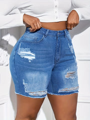 Ripped Button Fly Denim Shorts