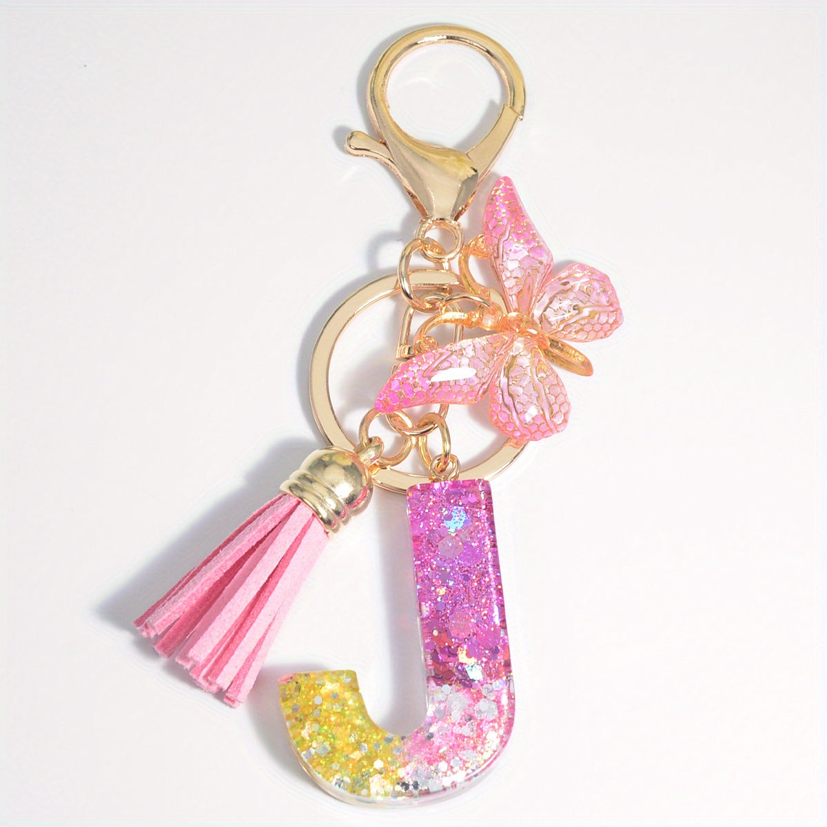 Initial Letter Keychain Resin Floral English Letter Shape Keychain With Tassel