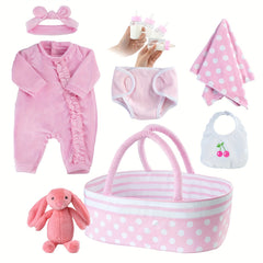 8pcs Reborn Baby Doll Accessories With Basket for 43-55 Baby Doll Clothes Outfit