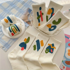 8 Pairs Graffiti Pattern Mid Tube Socks Soft Women's Stockings