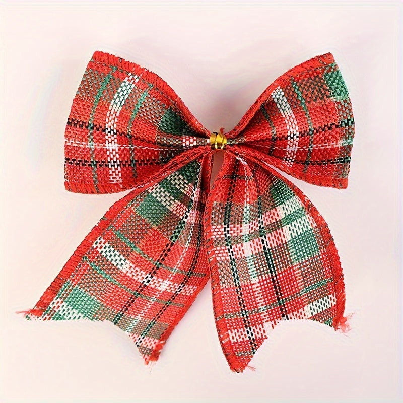 5pcs Christmas Plaid Decorative Bow Gift Decoration Dovetail Bow