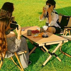 Portable Folding Wood Table Widened Solid Wood Tabletop Lightweight