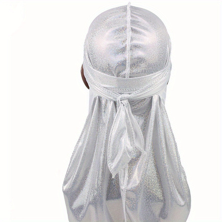 Sparkly Satin Durags Elastic Turban Head Wraps Hip Hop Solid Bandanas