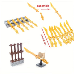 9pcs Golden Dragon Pattern Block Samurai Master Weapon Model