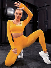 High Elastic Thumb Hole Sports T-shirt And Leggings Women's Activewear