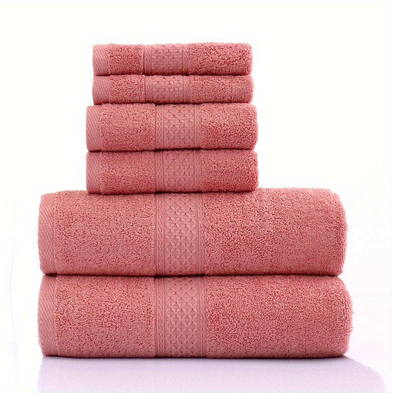 6pcs Solid Towel Set Soft Skin-friendly Cotton Towels for Home Bathroom