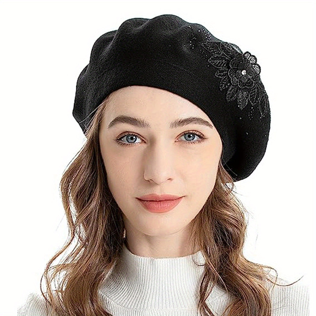 Flower Decor Beret Lightweight Warm Berets Cap Women Gift