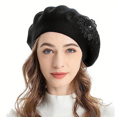 Flower Decor Beret Lightweight Warm Berets Cap Women Gift