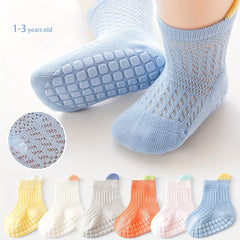 6 Pairs Baby Boys Mesh Breathable Crew Socks Anti-Skid Toddlers Children's Socks