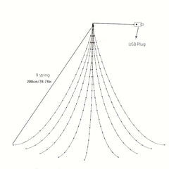 Christmas Outdoor 180 LED Waterfall Tree Lights 8 Modes USB Plug In Waterproof