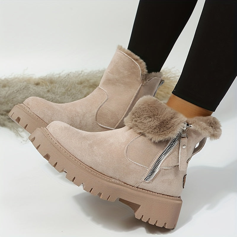 Thickened Snow Boots for Women Slip Resistant Zipper Warm Winter Footwear