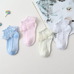 4 Pairs Princess Socks for Girls Breathable Design Ruffle & Lace Trim Comfort