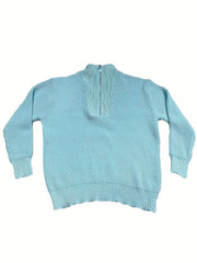 Ribbed Knit Half Zipper Lantern Sleeve Sweater