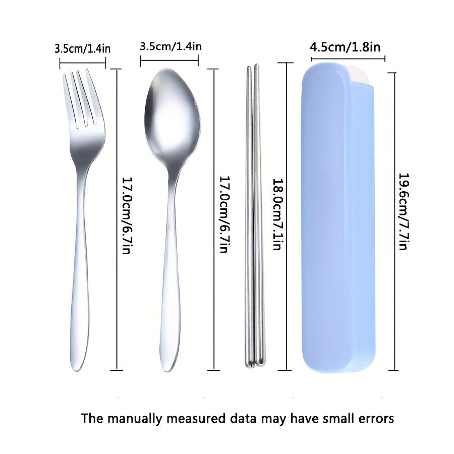 3pcs Stainless Steel Outdoor Tableware Set Spoon Fork Chopsticks