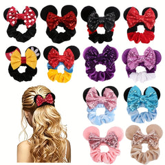 2pcs Sparkly Sequin Scrunchies for Girls Mouse Ears Hair Bows