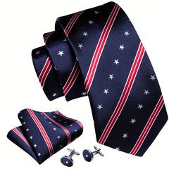 Men's Striped Necktie Handkerchief Clip Set