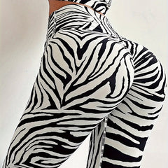 Zebra Print High Waist Butt Lift Leggings Women's Workout Pants