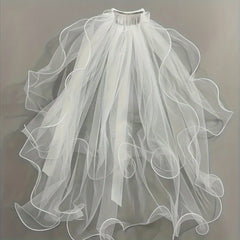 Romantic Bridal Wedding Veil with Bow Soft Tulle Cape Shawl for Bride