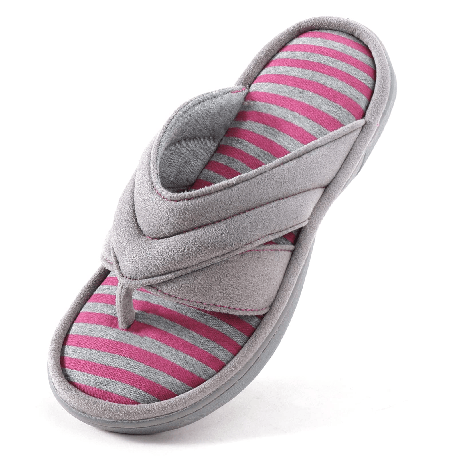 Women's Stripe Flat Flip Flops Open Toe Slippers Memory Foam Non-slip Shoes