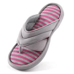 Women's Stripe Flat Flip Flops Open Toe Slippers Memory Foam Non-slip Shoes