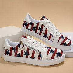 Women's Star Graphic & Striped Sneakers Casual Lace Up & Zipper Low Top Shoes