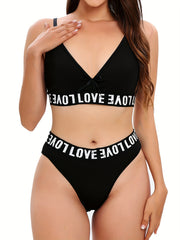 Letter Print Bra & Panties Lingerie Set