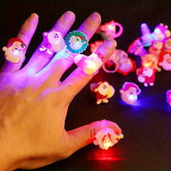 10 Pcs Christmas Glow Rings For Kids PVC Soft Rubber Ring Random Colors