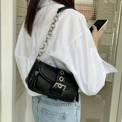 Chain Shoulder Bag Eyelet Buckle Decor Underarm Purse Small Handbags