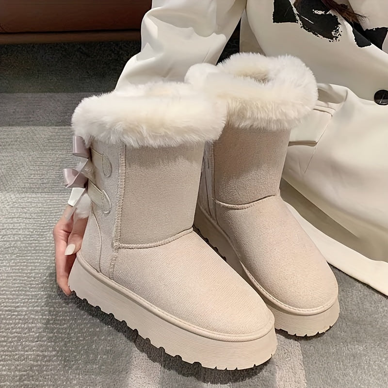 Women's Chunky Snow Boots with Bowknot Detail