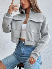 Zip Front Jacket Casual Turtleneck Crop Jacket