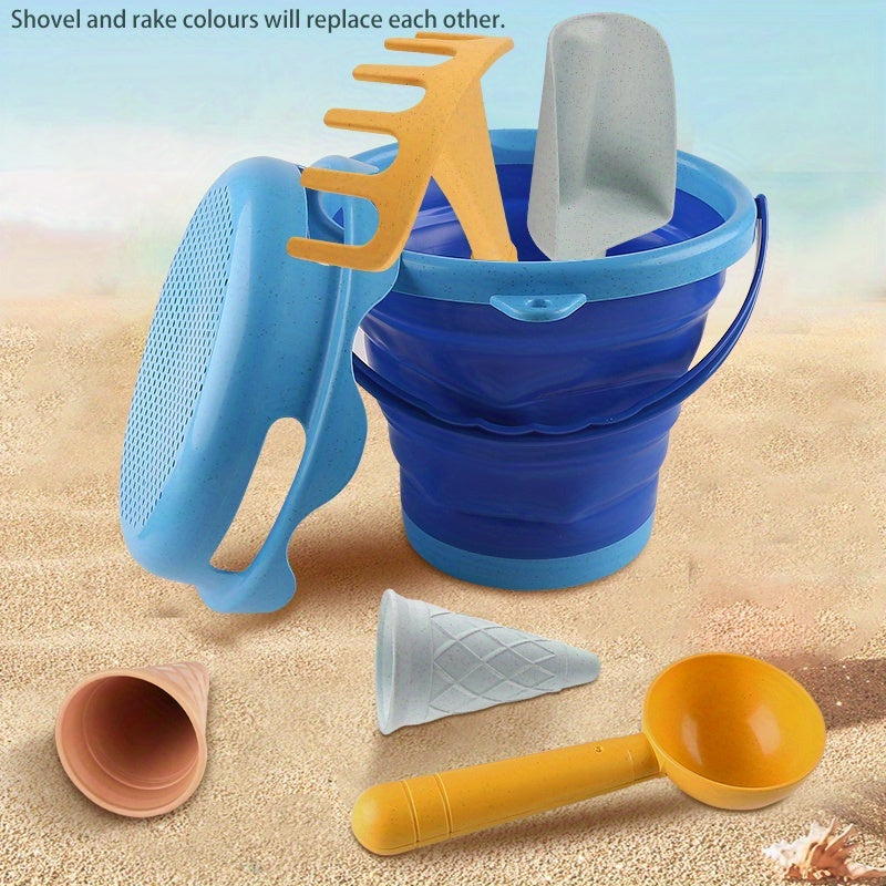 KIDNOAM 2200cc Collapsible Bucket Heavy Duty Large Sand Bucket 7 in 1 Beach Toys