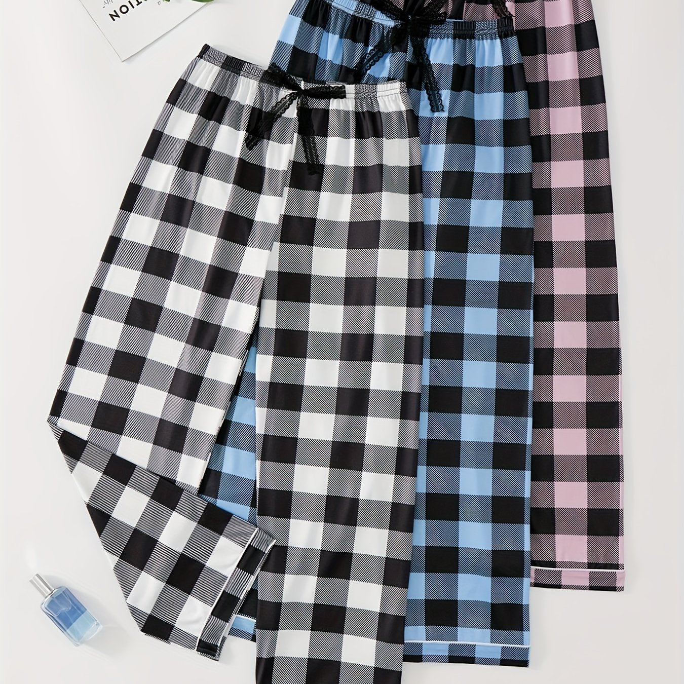 Plaid Lounge Pants Elastic Waist Bow Pants Womens Loungewear