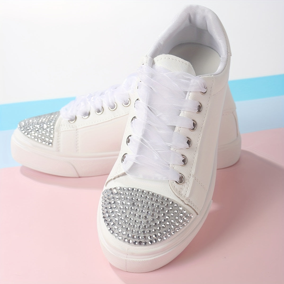 Rhinestone Glitter Skate Shoes Flat Lace Up Sneakers