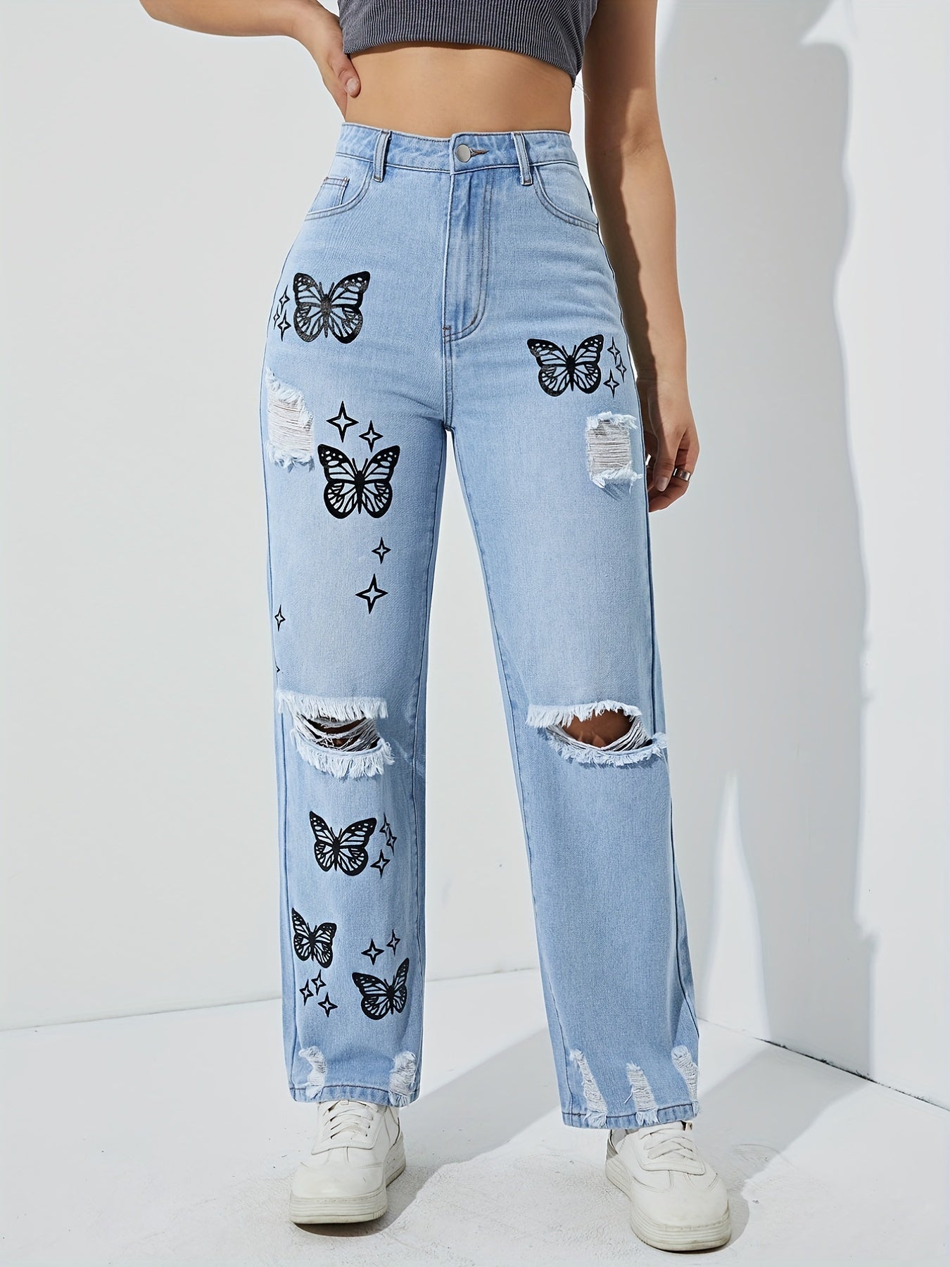 Bleach Wash Butterfly Jeans