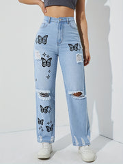 Bleach Wash Butterfly Jeans