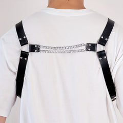 Men's Punk Body Chest Shoulder Harness PU Leather Chain Chest Belt Strap