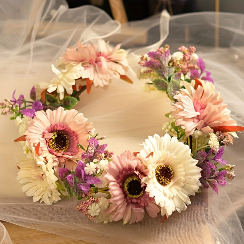 Boho Bride Crown Headband Large Sunflower Floral Headscarf Bridal Headpiece