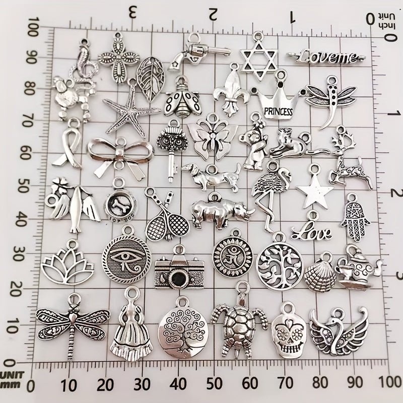 50Pcs Silvery Charms Tibetan Metal Charms Pendants DIY Jewelry Making