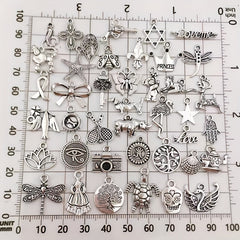 50Pcs Silvery Charms Tibetan Metal Charms Pendants DIY Jewelry Making